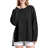 ZANZEA Women's Fall Sweaters 2025 Oversized Loose Long Sleeve Crew Neck Side Slit Dressy Knit Casual Pullover Tops