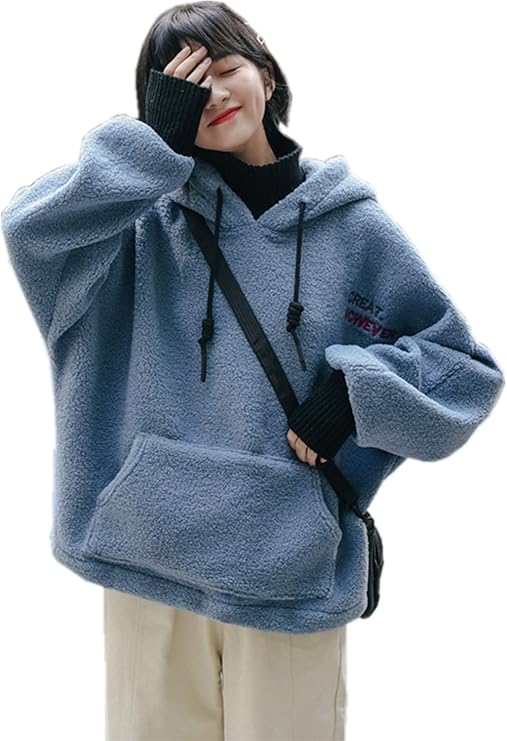 Amazon Porin パーカー レディース 大きいサイズ 裏起毛 トレーナー ゆったり おしゃれ 韓国 無地 人気 ストリート 重ね着 切り替え 冬 もこもこ ふわふわ ネイビー トレーナー パーカー 通販