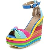 SaraIris Sandals for Women Gladiator Ankle Strap High Heel Platform Wedge Rainbow Sandals for Women