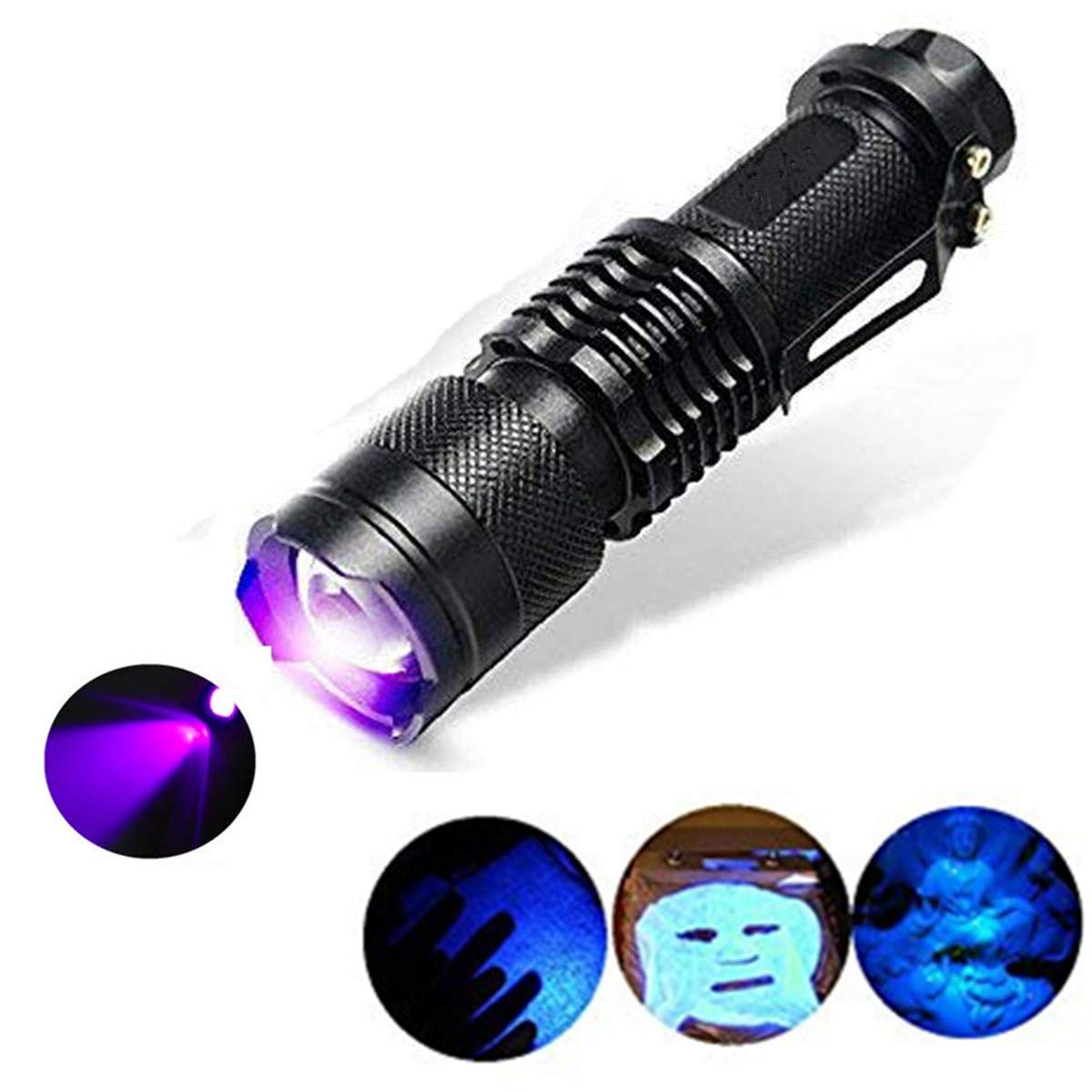 modaao UV Flashlight Torch,One Mode 300LM Zoomable 396nm UV-Ultraviolet LED Blacklight for Detecting Pet Dog Stains Checking Passport Money,Cosmetic and More