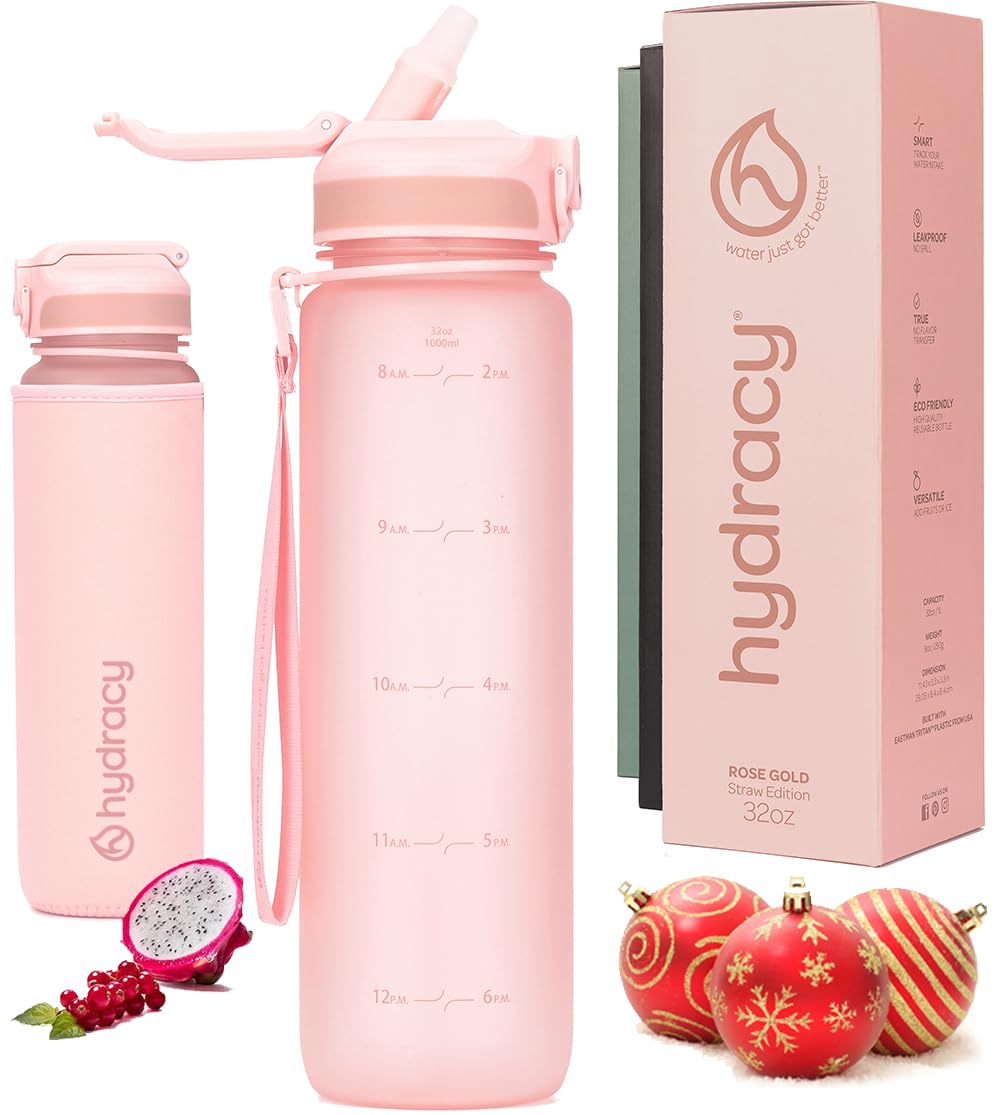 Photo 1 of Hydracy Water Bottle with Times to Drink & Straw - Large 32 Oz BPA Free Motivational Water Bottle & No Sweat Sleeve -Leak Proof Gym Bottle with Time Marker - Ideal for Fitness, Sports & Outdoors
