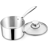TeamFar 2qt Saucepan with Lid, Stainless Steel Tri-Ply Sauce Milk Pan | Small Cooking Pot with Ergonomic Handle, for Induction/ Gas/ Electric/ Ceramic, Healthy &amp; Dishwasher Safe