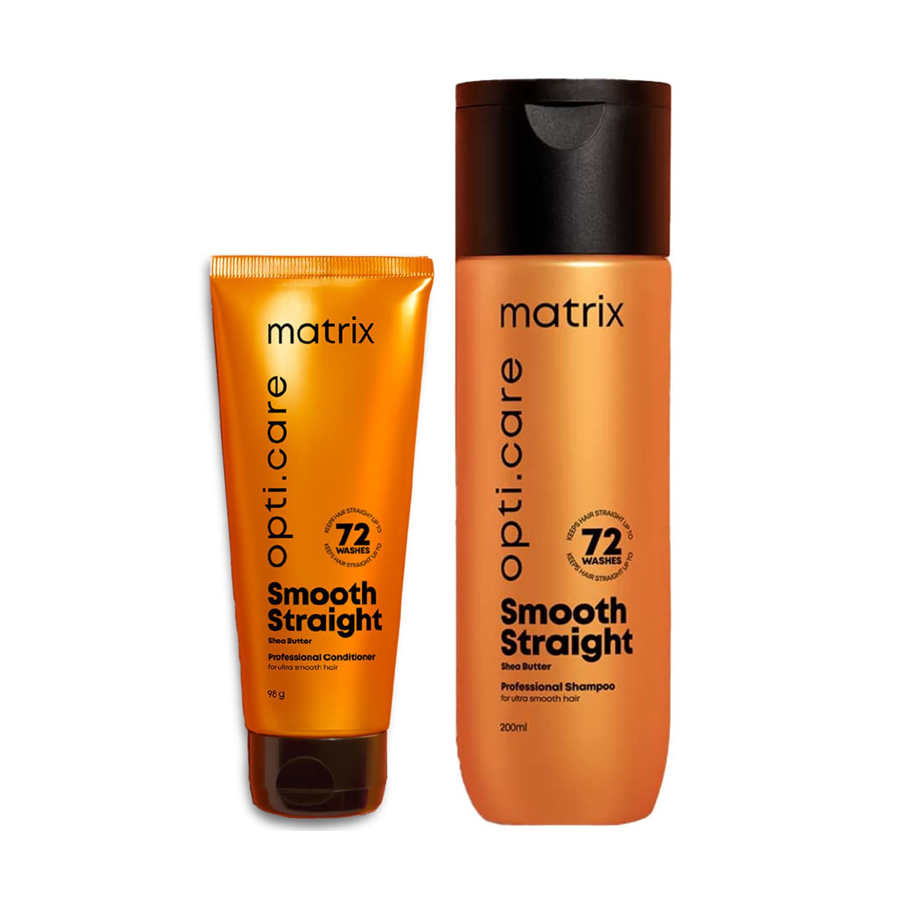 Matrix OptiCare Smooth Straight Shampoo (200ml) and Conditioner (98gm) Combo Set for Dry Damaged Hair, Sulphate Free Shampoo and Conditioner with Shea Butter and Vitamin E Extracts, Pack of 2