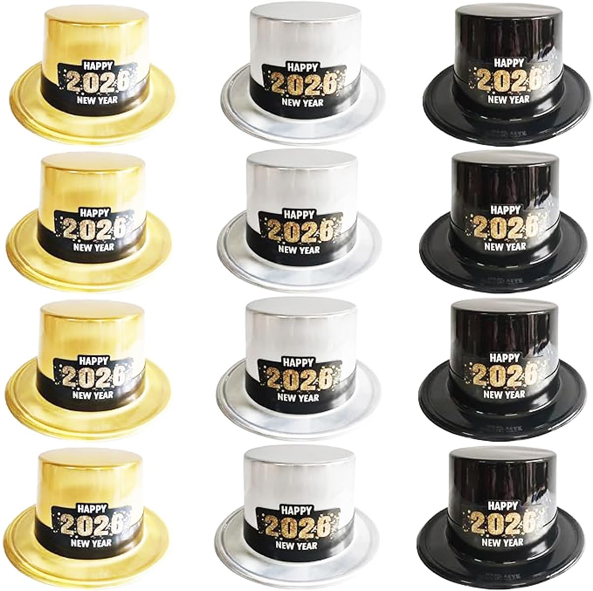 YaYuanSun 12 Pcs New Year Top Hats Happy 2026 New Year Hats for New Year's Eve Party Supplies New Years Party Decorations 2026