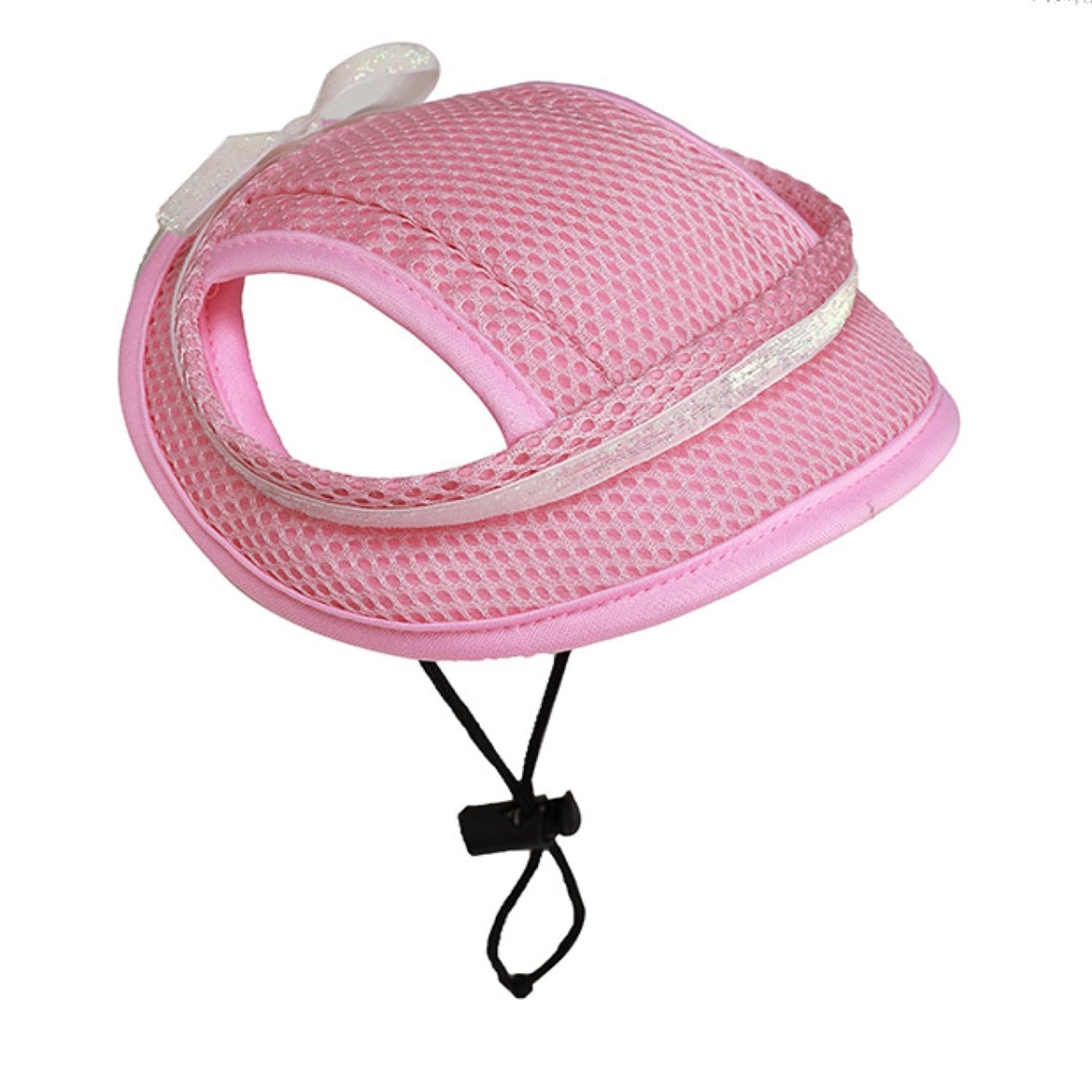 Lezevn Dog Baseball Cap Pet Outdoor Sun Protection Hat Adjustable Pet Baseball Hat Cap with Ear Holes Dog Sports Visor Hat (L, Pink)