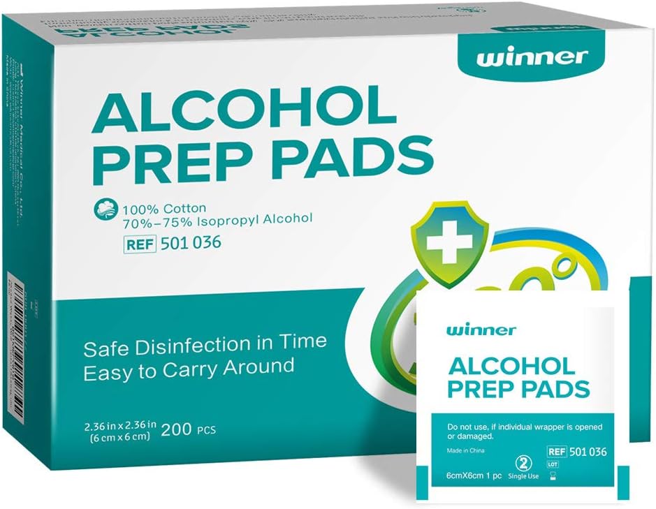 Amazon Winner Sterile Alcohol Prep Pads, 4Ply Square Cotton Pads