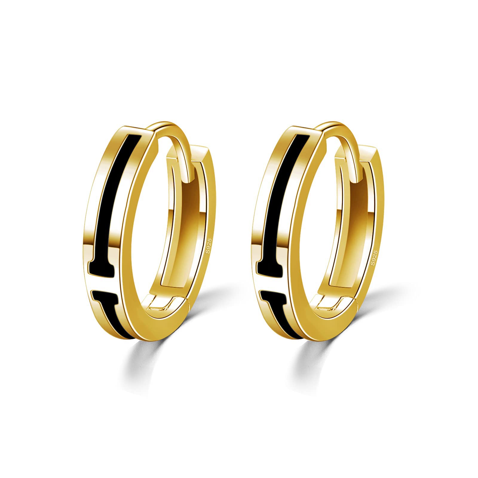 Immobird Hoop Earrings for Women 925 Sterling Silver Small Sleeper Hoop Earrings Diameter 13mm 15mm Unisex Earrings for Men Women (Gold 13mm)