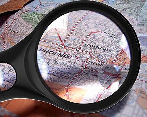 Magnifying Glass with 3 LED Lights, Diagtree 3X Handheld Magnifier Set with Lights and 45X Jewellery Jewelry Loupe for Science, Reading Books, Inspection, Maps, Best Gifts For Kids (Handheld 2 Pack) - Thumbnail 3