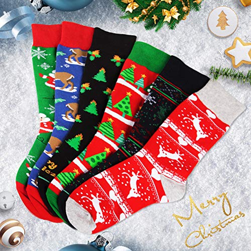 Mens Christmas Socks Funny Crew Socks for Men&Women Colorful Novelty Patterned Socks 6 Pairs US 7-13