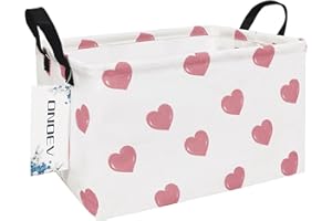 ONOEV Rectangular Folding Laundry Basket,waterproof Canvas Basket,gift basket,Suitable for children's room,Office,Clothes,Toys Storage(Pink Hearts)