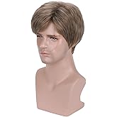 BERON Men Wigs Short Straight Heat Resistant Synthetic Wig Come with Wig Cap (Mixed Ash Blonde)