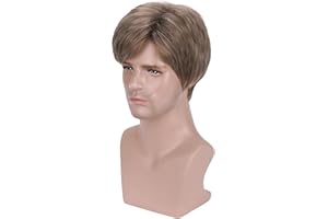 BERON Men Wigs Short Straight Heat Resistant Synthetic Wig Come with Wig Cap (Mixed Ash Blonde)
