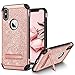 iPhone X Case, iPhone Xs 2018 Glitter Case, BENTOBEN Bling Slim Hybrid 2 in 1 TPU Bumper Hard PC Cover Coat Sparkly Shiny Cute Faux Leather with Metal Kickstand for iPhone X/iPhone Xs 2018,Rose Gold