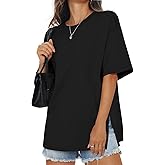 EasyGala Womens Cotton Oversized T Shirts Side Slit Tops Loose Fit Tee Crewneck Short Sleeve Summer Clothes 2026