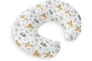 HawSkgFub African Safari Animal Eucalyptus Leaf Nursing Pillow Cover for Baby Boys, Jungle Elephant Giraffe Zebra Lion Breastfeeding Pillow Slipcover, Nursing Pillowcase for Newborn Infant, Cover Only