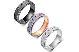AmorArtSky Anxiety Ring for Women Men, Titanium Stainless Steel Spinner Ring, 5 Colors, 6MM, Size 6-10, 3 Styles Anxiety Ring-Moon Star, Sandblasted Finished, Hollow Outer