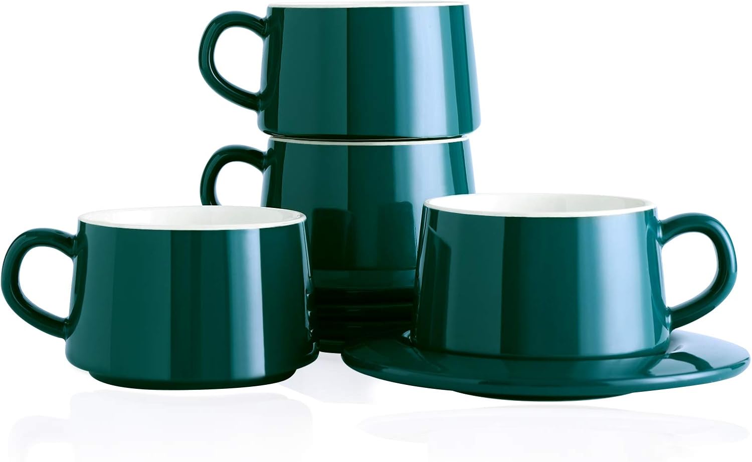 Kanwone Porcelain Stackable Cappuccino Cups with Saucers 8 Ounce for