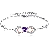 LONAGO Infinity Bracelet for Women 925 Sterling Silver Infinity with Heart Birthstone Bracelet for Sister Mother Gifts