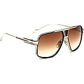 Oversize Classic Cool Vintage Brown Tint Square Sunglasses for Men Shades Large Pilot Stylish Trendy Goggle Retro Aviator Gold Alloy Frame Sun Glasses