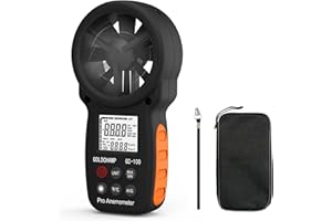 GOLDCHAMP Anemometer Wind Speed Meter 0.3~30m/s, Digital Air Flow Gauge Handheld with Wind Chill Indication, Measure Wind Speed/Temperature, LCD Display Backlight Wind Gauge for HVAC, Sailing, Kite Flying