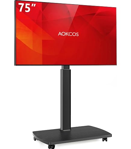 YOMT Rolling TV Stand For 32-75 Inch TVs - Height Adjustable Mobile Cart With Locking Wheels