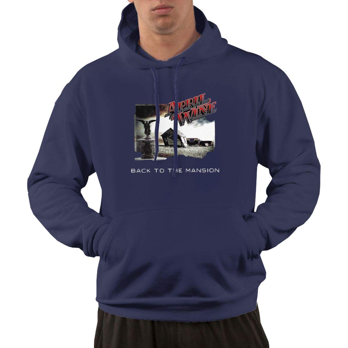 Erman S Pullover Casual Navy Print April Wine Hooded Shirts With Pocket S