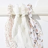FQYN 4PCS Hair Scrunchies for Women Hair Scarf Scrunchies with Long Tails Knotted Bow Hair Ties Hair Ribbon White Elastic Hair Ties Hair Bands Ponytail Holders Hair Accessories for Women and Girls
