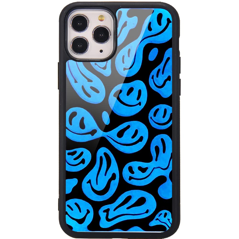 MAYCARI for iPhone 12/12 Pro Case Aesthetic Blue Funny Face Printed Design Hard Back Case with Soft TPU Bumper for Girls Boys Children Protective Phone Case for iPhone 12/12 Pro