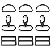 MELORDY 15Pcs Metal Swivel Snaps Hooks with D Rings and Tri-Glides Slide Buckles for Key Lanyard Purse Bag Straps Dog Collars DIY Sewing Hardware Craft (1-1/2 inch, Electrophoresis)