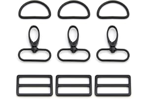 MELORDY 15Pcs Metal Swivel Snaps Hooks with D Rings and Tri-Glides Slide Buckles for Key Lanyard Purse Bag Straps Dog Collars DIY Sewing Hardware Craft (1-1/2 inch, Electrophoresis)