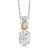 Gem Stone King 8X6MM Oval Gemstone Birthstone and White Lab Grown Diamond Pendant Necklace For Women | 925 Sterling Silver and 10K Yellow Gold | With 18 Inch Chain