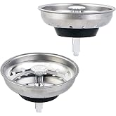 CORNERJOY 2 PCS Kitchen Sink Strainer and Stopper Combo Basket Replacement for Standard 3-1/2 inch Drain,Stainless Steel Basket with Rubber Stopper Bottom