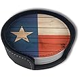 Wood Texas Flag Drinks Coasters With Holder, Suitable For Kinds Of Cups, Set Of 6