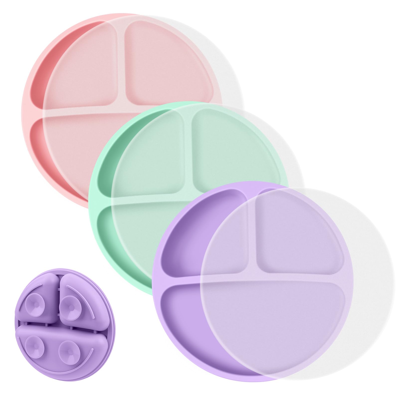 Photo 1 of Vicloon Toddler Plates, 3 Pcs Silicone Baby Plates, BPA Free Suction Plates with Lids for Babies and Toddlers, Suction Plate Feature, Divided Plate Design,Toddler Plate Microwave&Dishwasher Safe