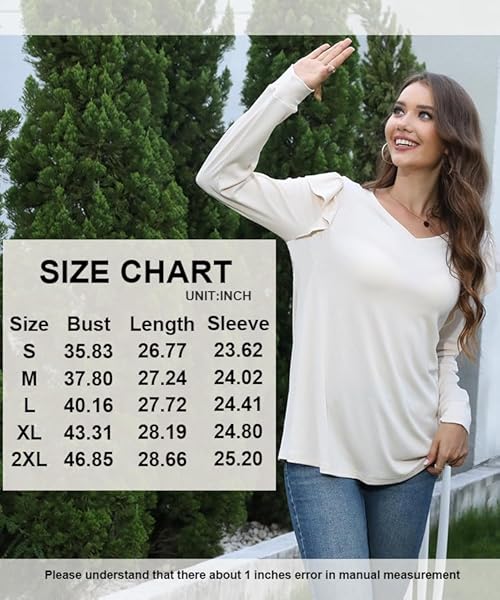 ADDTOO WOMEN’S FALL TUNIC TOPS CASUAL RUFFLE SLEEVE TSHIRT PURPLE V NECK BLOUSE M