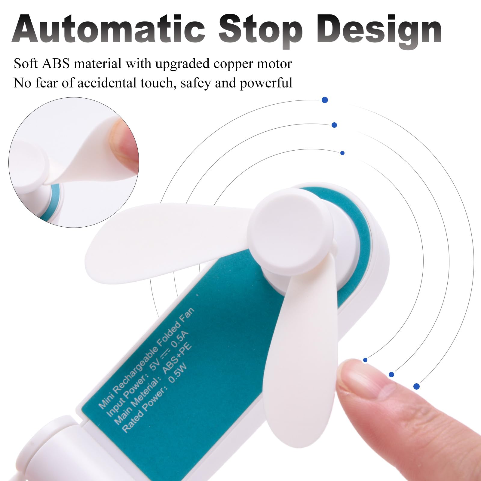 Personal Handheld Fan, Mini Portable Pocket Fan, Small Lightweight USB Rechargeable for Home Sports Outdoor Travel, 2 Speed Powerful Wind (Turquoise)
