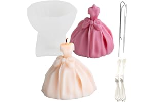 Nimozekd Wedding Dress Silicone Candle Mold with Large-Eye Wicking Needle Candlewick, 3D Skirt Princess Dress Mold for Candle Making Aroma Soy Wax Soap Plaster Mold for Wedding Party Decoration