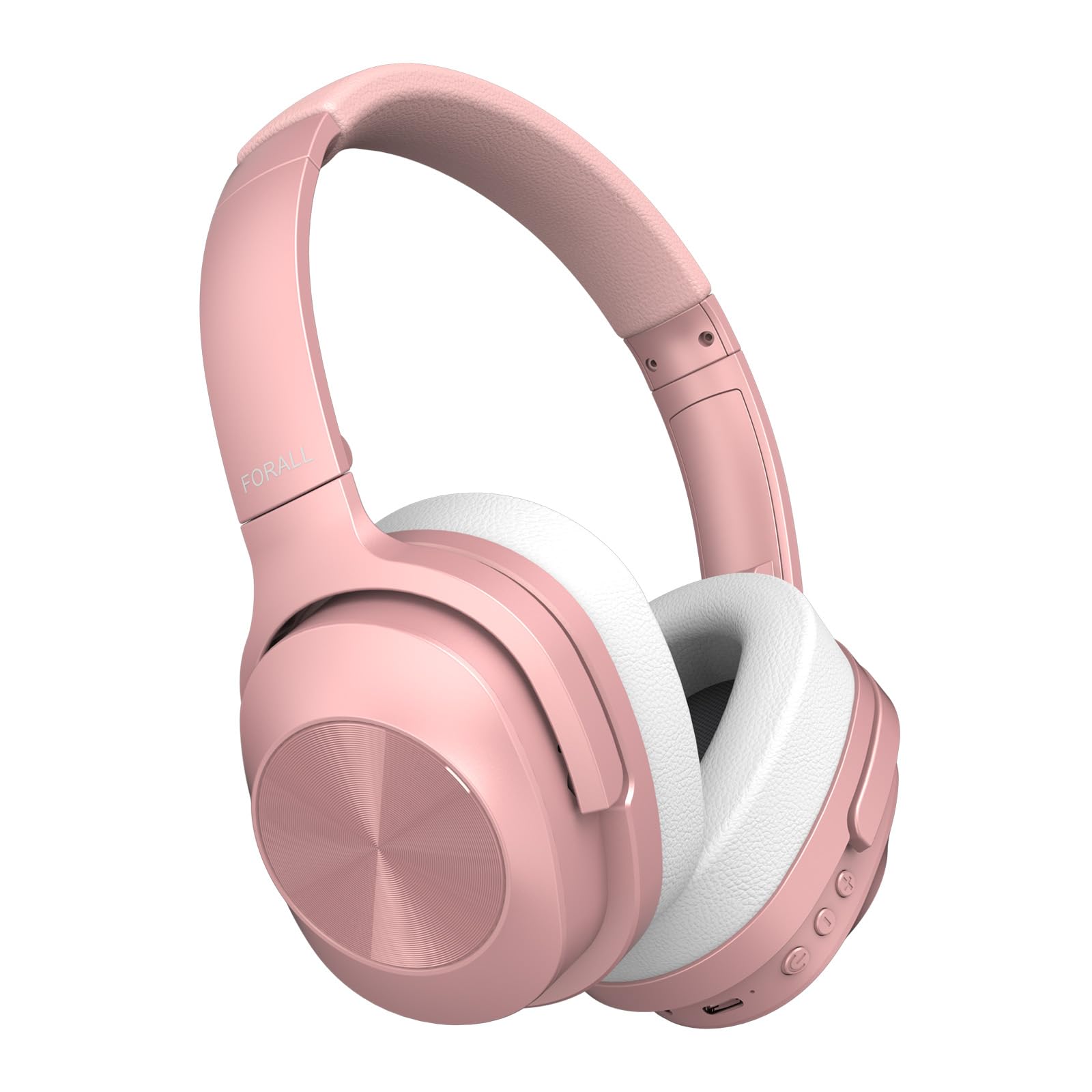 Active Noise Cancelling Headphones, Over Ear Wireless Bluetooth Headphones, Hi-Res Audio, Deep Bass Memory Foam Ear Cups, 40H Playtime for Travel Home Office (Pink)