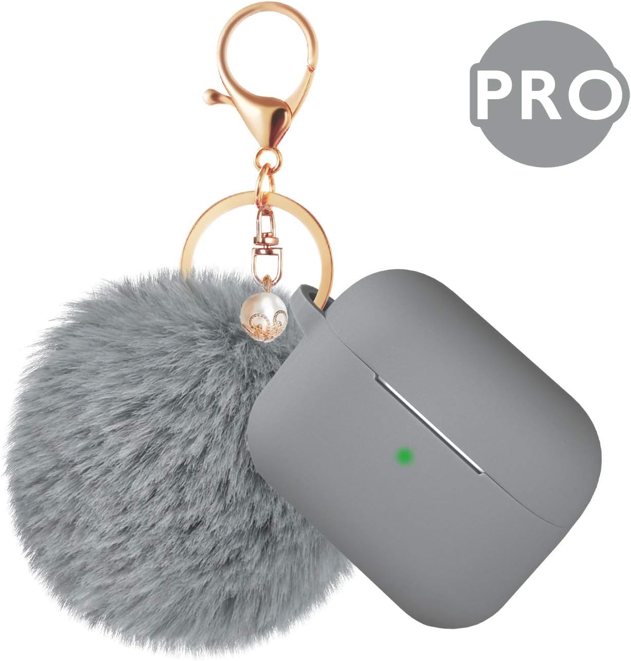 Case for Airpods Pro Case - Cammate Airpod Pro Protective Case Accessories for Apple Airpods Pro 2019 Charging Case with Anti-lost Strap,Fur Ball Keychain,Grey(Front LED Visible)