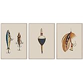 Minimalist Wall Art Coastal Cottage Poster Fishing Art Poster Fishing Enthusiast Wall Decor Retro Fishing Gear Prints Set Of 3 Angler Picture 12x16Inch UnFramed for Man Caves Office Lure Lovers' Space