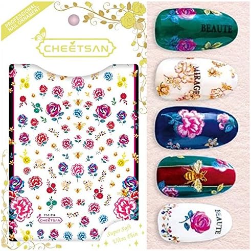 Cheetsan 2018 New Design 5 sheets Vinyl Flowers Series Super Thin Super Soft L 12 cm W 8.5 cm 3D Self Adhesive Salon Quality Nail Art Sticker Decals