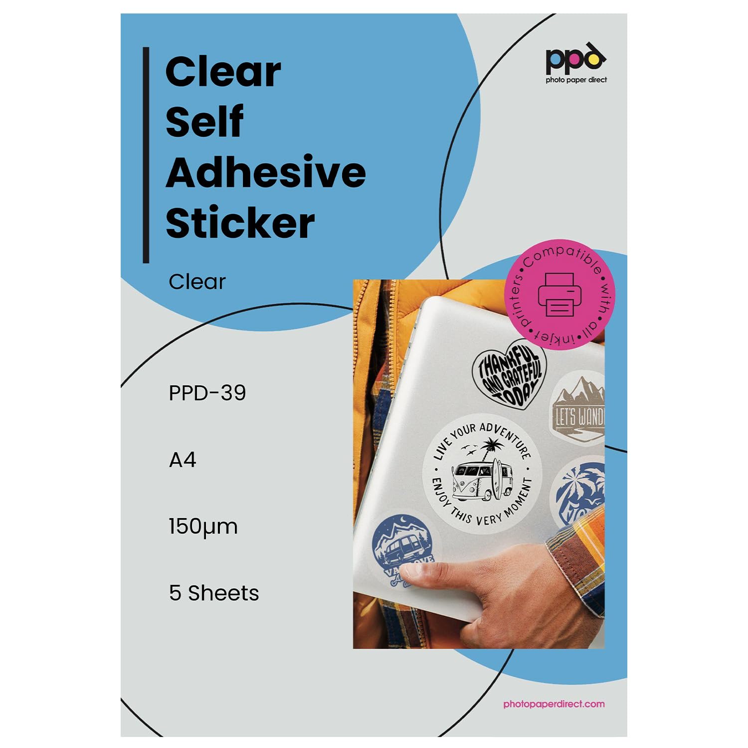 PPD 5 Sheets A4 Inkjet Printable Transparent Self Adhesive Sticker Paper Photo Quality PPD-39-5