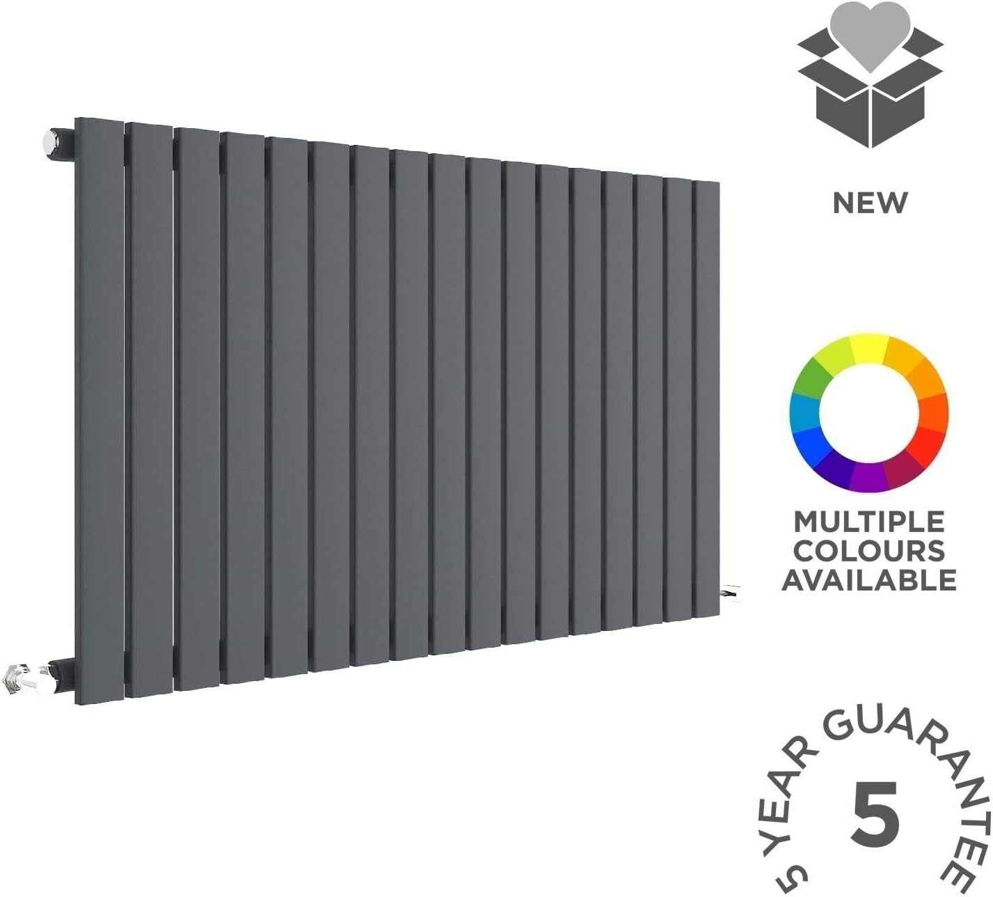 Nuie HLA56 Sloane Modern Home Wall Mount Designer Horizontal Single Panel Radiator, 600mm x 992mm x 53mm, Anthracite - Image 4