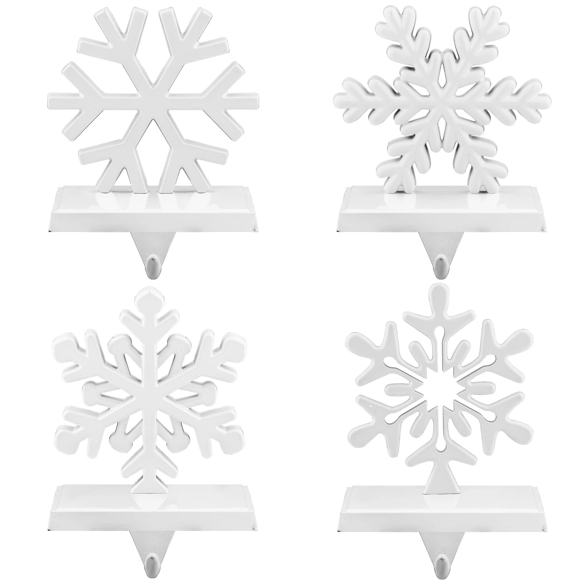 Photo 1 of URATOT Pack of 4 Christmas Stocking Holders Snowflake Stocking Hangers Mantel Stocking Hooks for Christmas Decoration, White