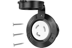 HYDUUU NEMA L5-30R Flanged Outlet 30A Shore Power Inlet RV Female Plug Locking Receptacle 3 Prong Socket with Cover Replacement for Trailer Camper Caravan Motorhome Van Boat Generator ETL Listed