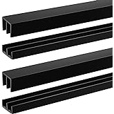 Landical 2 Sets Plastic Sliding Door Track Set for Cabinet Double Rails Panel Kit, 1/4" Thick Panels Glass Door Hardware System Window Track Quick Installation(4ft,Black)