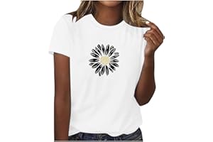 SOKHUG Short Sleeve Tee Shirts for Women Daisy Flower Print Shirt Crewneck Graphic T Shirts Trendy Summer Tunic