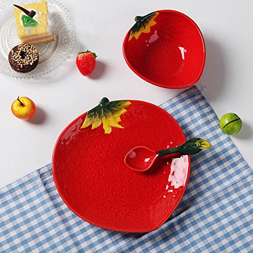 Ceramics Fruit Shape Salad Bowl Plate Spoon,Set of 3 -Apple/ Strawberry/ Carambola/ Watermelon/ Orange/ Kiwifruit - Thumbnail 3