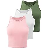 Yeawinta Crop Tops for Women High Neck Tank Top Athletic Cropped Shirts Workout Tanks Gym Clothes 3 Pack
