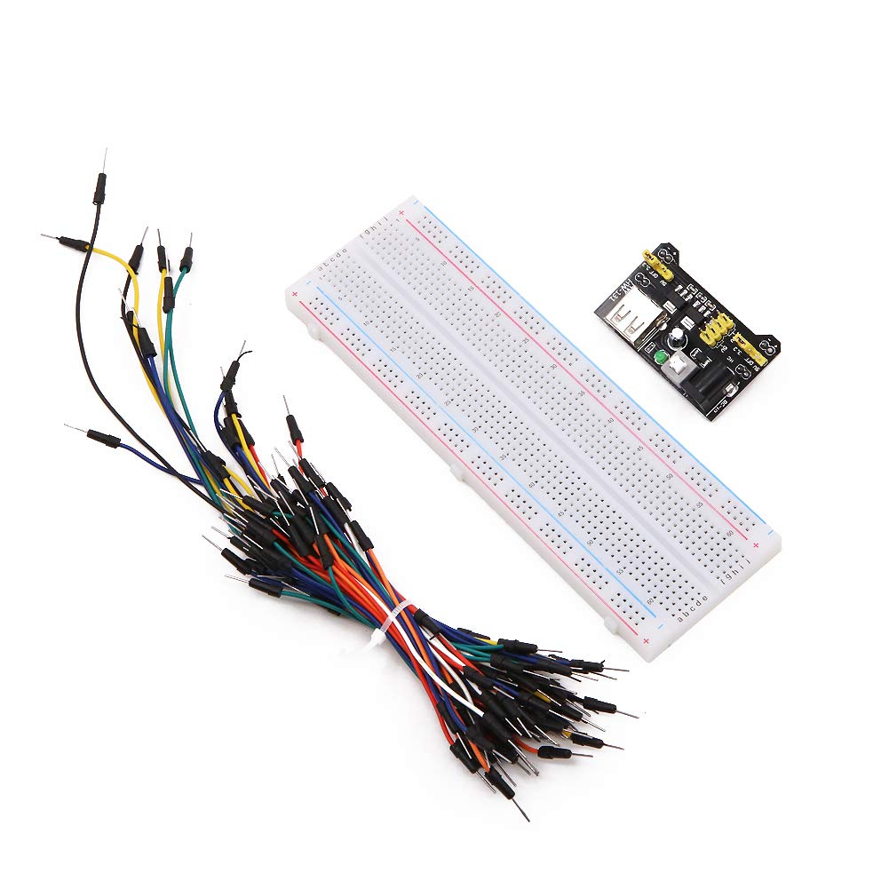 MB102 830 Point Solderless PCB Prototype Breadboard kit with 65pcs Jump Cable Wires and 3.3 V 5 V Power Supply Module for Electronic Project